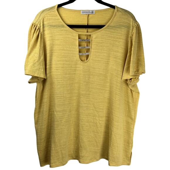 Retrology Women Plus Size 2X Jeweled Boat U Neck Detail Short Flouncy Sleeve Top - Picture 1 of 9